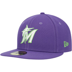 Miami Marlins Lime Side Patch 59FIFTY Fitted Hat - Purple | New Era