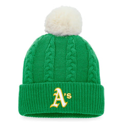 Athletics Women's Cable Cuffed Knit Hat with Pom - Kelly Green