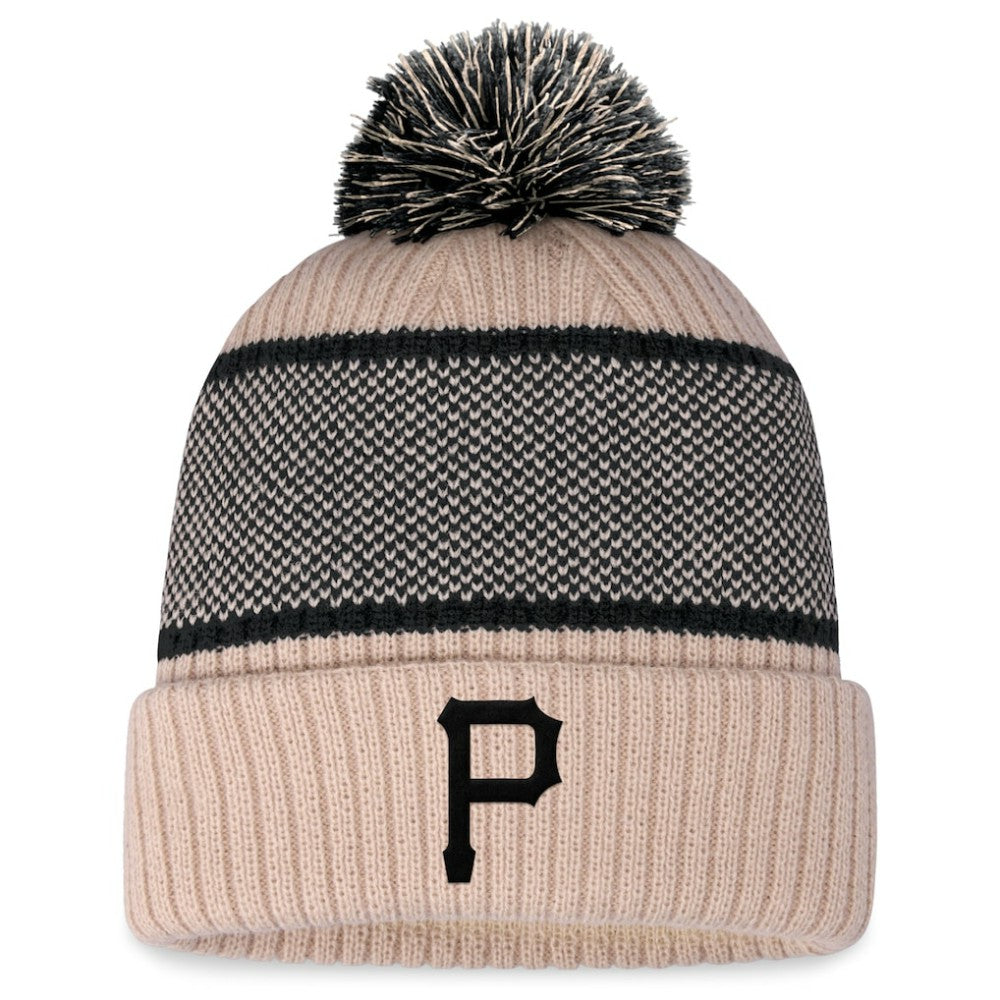 Pittsburgh Pirates Women's Cuffed Knit Hat with Pom - Natural/Black