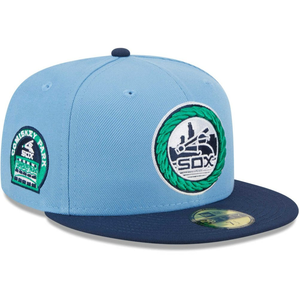 Chicago White Sox Green Undervisor 59FIFTY Fitted Hat - Light Blue/Navy | New Era