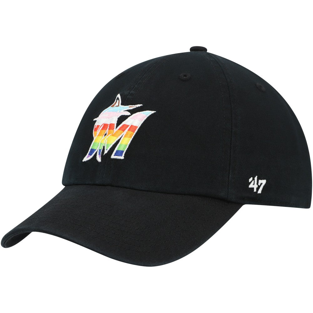 Miami Marlins Team Pride Clean Up Adjustable Hat - Black | 47 brand