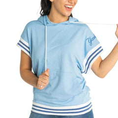 New York Yankees Lusso Women's Mabel Tri-Blend Short Sleeve Pullover Hoodie - Light Blue