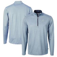 Atlanta Braves Cutter & Buck Virtue Eco Pique Micro Stripe Recycled Quarter-Zip Pullover Top - Light Blue/Navy