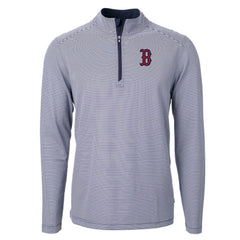 Boston Red Sox Cutter & Buck Virtue Eco Pique Micro Stripe Recycled Quarter-Zip Pullover Top - Navy/White