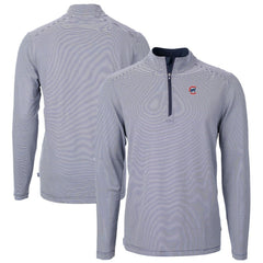 Chicago Cubs Cutter & Buck Virtue Eco Pique Micro Stripe Recycled Quarter-Zip Pullover Top - Navy/White