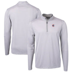 Chicago Cubs Cutter & Buck Virtue Eco Pique Micro Stripe Recycled Quarter-Zip Pullover Top - Gray/White