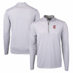 Cleveland Guardians Cutter & Buck Virtue Eco Pique Micro Stripe Recycled Quarter-Zip Pullover Top - Gray/White