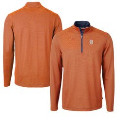 Detroit Tigers Cutter & Buck Virtue Eco Pique Micro Stripe Recycled Quarter-Zip Pullover Top - Orange/Navy