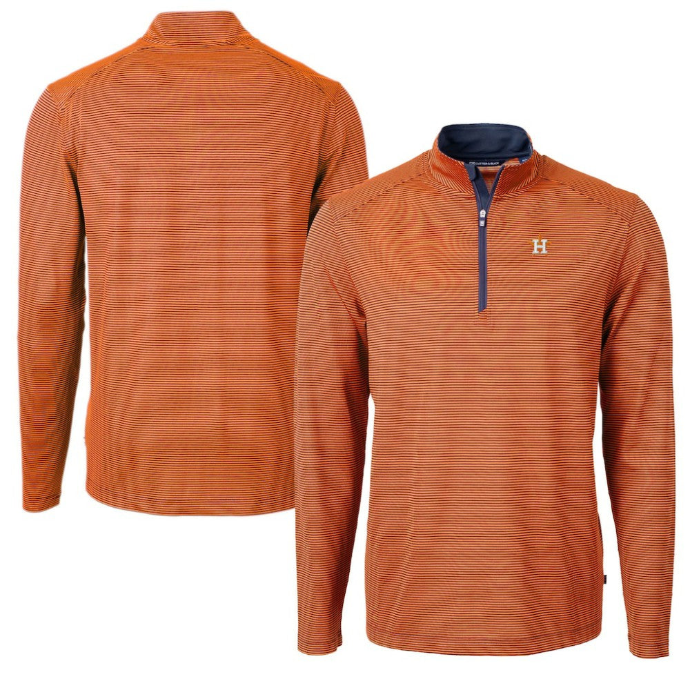 Houston Astros Cutter & Buck Virtue Eco Pique Micro Stripe Recycled Quarter-Zip Pullover Top - Orange/Navy