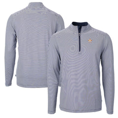 Houston Astros Cutter & Buck Virtue Eco Pique Micro Stripe Recycled Quarter-Zip Pullover Top - Navy/White