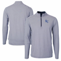 Kansas City Royals Cutter & Buck Virtue Eco Pique Micro Stripe Recycled Quarter-Zip Pullover Top - Navy/White