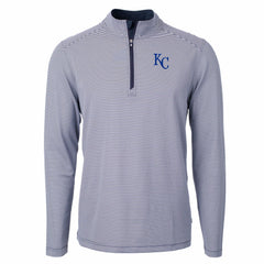 Kansas City Royals Cutter & Buck Virtue Eco Pique Micro Stripe Recycled Quarter-Zip Pullover Top - Navy/White