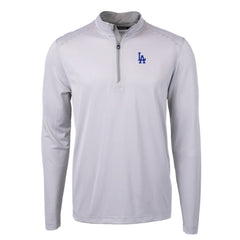 Los Angeles Dodgers Cutter & Buck Virtue Eco Pique Micro Stripe Recycled Quarter-Zip Pullover Top - Gray/White