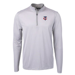 Minnesota Twins Cutter & Buck Virtue Eco Pique Micro Stripe Recycled Quarter-Zip Pullover Top - Gray/White