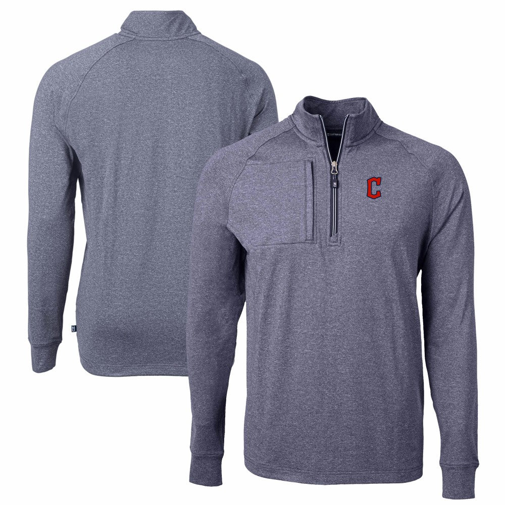 Cleveland Guardians Cutter & Buck Adapt Eco Knit Stretch Recycled Quarter-Zip Pullover Top - Heather Navy
