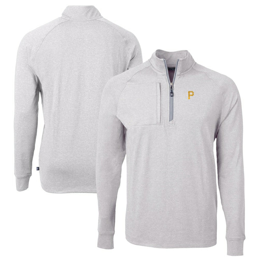 Pittsburgh Pirates Cutter & Buck Adapt Eco Knit Stretch Recycled Quarter-Zip Pullover Top - Heather Gray