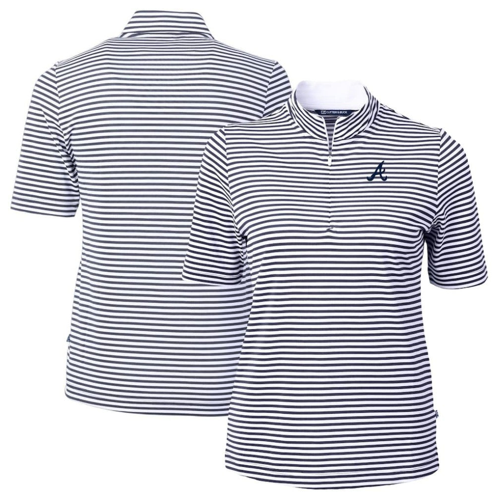 Atlanta Braves Cutter & Buck Women's Virtue Eco Pique Stripe Top - Navy
