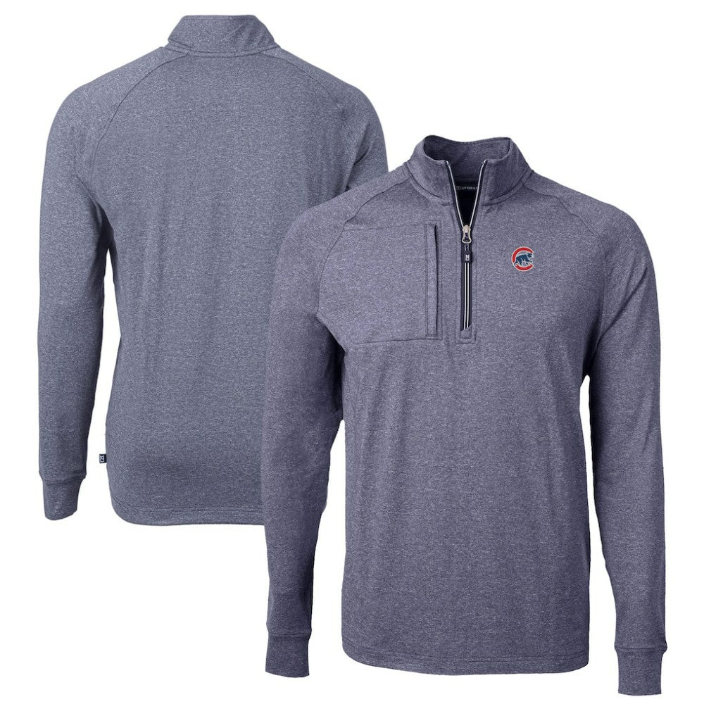 Chicago Cubs Cutter & Buck Big & Tall Adapt Eco Knit Stretch Recycled Quarter-Zip Pullover Top - Heather Navy