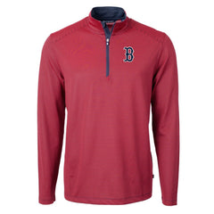 Boston Red Sox Cutter & Buck Virtue Eco Pique Micro Stripe Big & Tall Recycled Quarter-Zip Pullover Top - Red/Navy