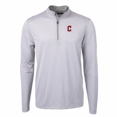 Cleveland Guardians Cutter & Buck Virtue Eco Pique Micro Stripe Big & Tall Recycled Quarter-Zip Pullover Top - Gray/White
