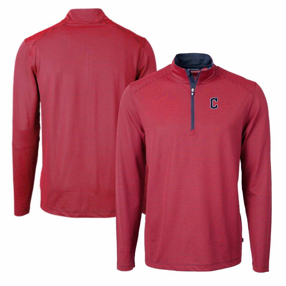 Cleveland Guardians Cutter & Buck Virtue Eco Pique Micro Stripe Big & Tall Recycled Quarter-Zip Pullover Top - Red/Navy