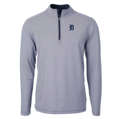 Detroit Tigers Cutter & Buck Virtue Eco Pique Micro Stripe Big & Tall Recycled Quarter-Zip Pullover Top - Navy/White