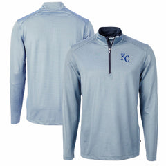 Kansas City Royals Cutter & Buck Virtue Eco Pique Micro Stripe Big & Tall Recycled Quarter-Zip Pullover Top - Light Blue/Navy
