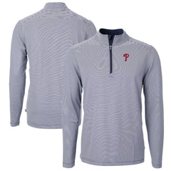 Philadelphia Phillies Cutter & Buck Virtue Eco Pique Micro Stripe Big & Tall Recycled Quarter-Zip Pullover Top - Navy/White