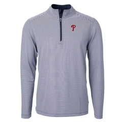 Philadelphia Phillies Cutter & Buck Virtue Eco Pique Micro Stripe Big & Tall Recycled Quarter-Zip Pullover Top - Navy/White