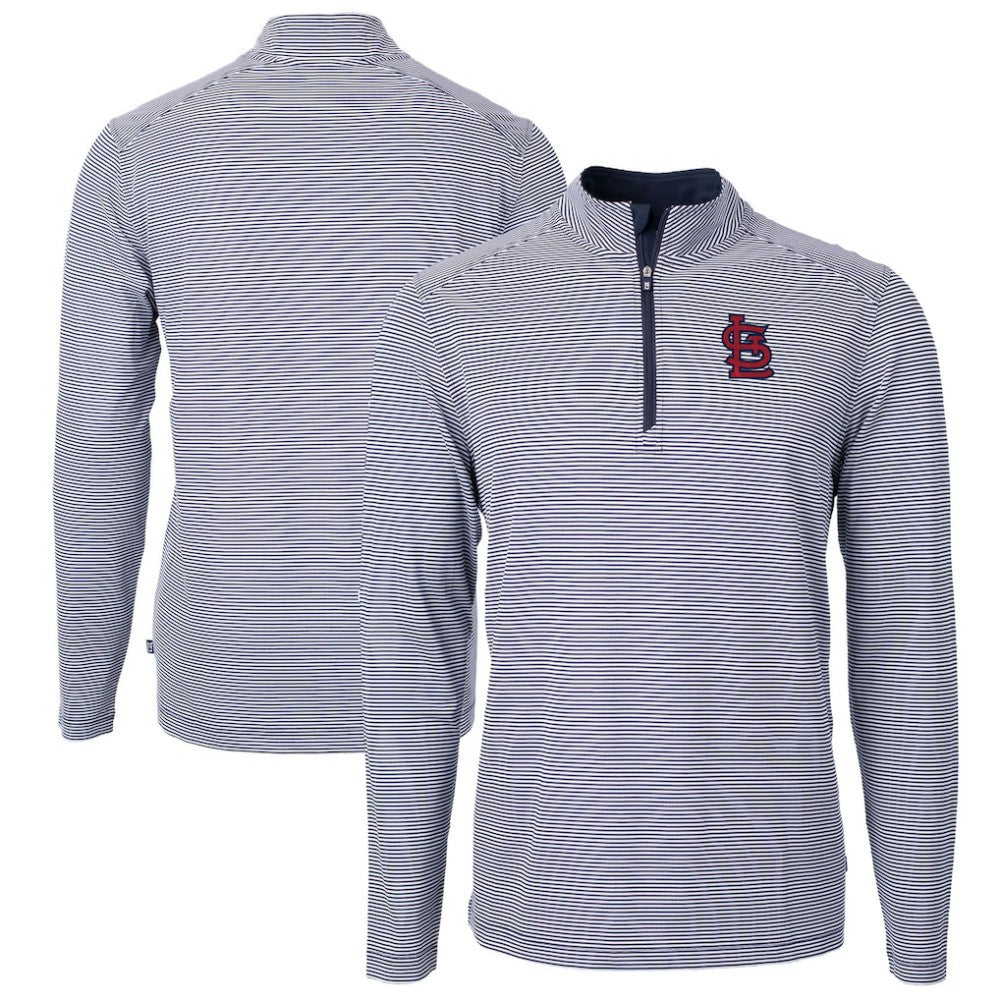 St. Louis Cardinals Cutter & Buck Virtue Eco Pique Micro Stripe Big & Tall Recycled Quarter-Zip Pullover Top - Navy/White