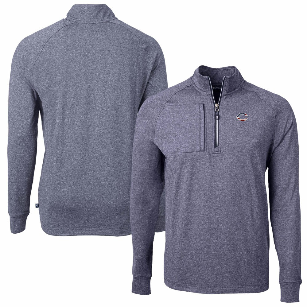 Cincinnati Reds Cutter & Buck Americana Logo Big & Tall Adapt Eco Knit Stretch Recycled Quarter-Zip Pullover Top - Heather Navy
