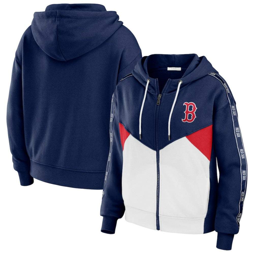 Boston Red Sox WEAR by Erin Andrews Women's Color Block Full-Zip Hoodie - Navy/White