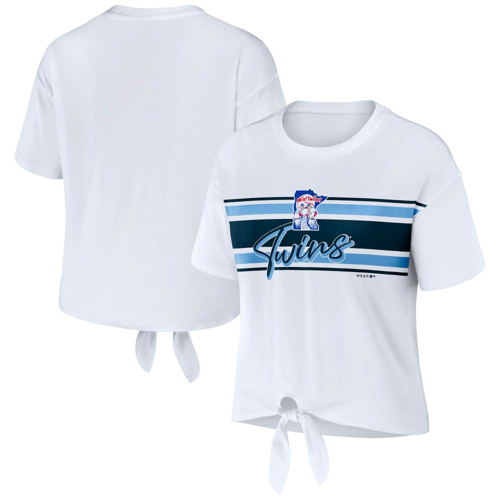 Minnesota Twins WEAR by Erin Andrews Women's Front Tie T-Shirt - White