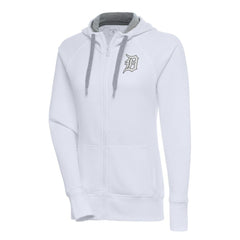 Detroit Tigers Antigua Women's Brushed Metallic Victory Full-Zip Hoodie - White