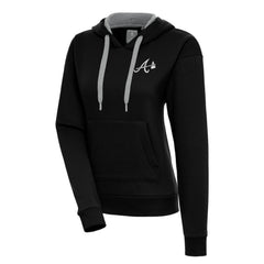 Atlanta Braves Antigua Women's Brushed Metallic Victory Pullover Hoodie - Black