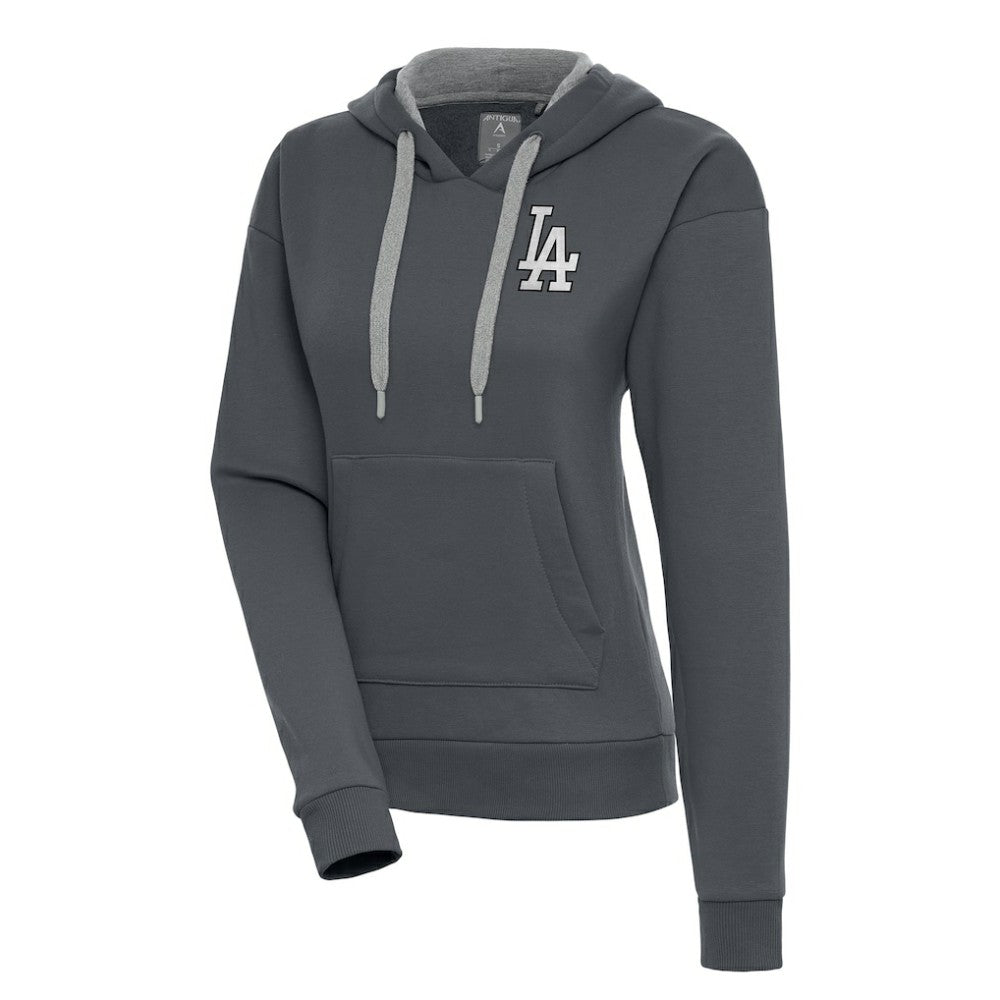 Los Angeles Dodgers Antigua Women's Brushed Metallic Victory Pullover Hoodie - Charcoal