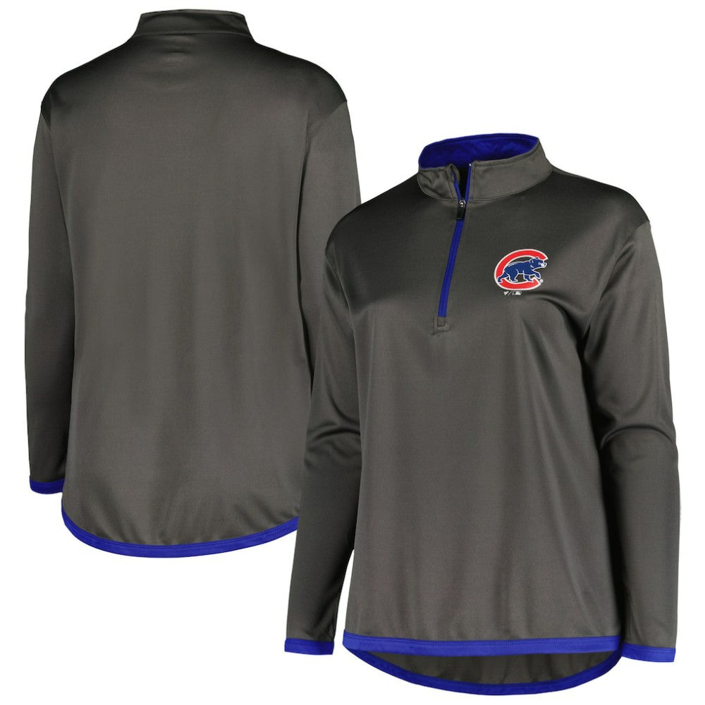 Chicago Cubs Profile Women's Plus Size Quarter-Zip Jacket - Charcoal