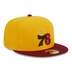 Philadelphia 76ers Fall Leaves 2-Tone 59FIFTY Fitted Hat - Yellow/Red | New Era outlet