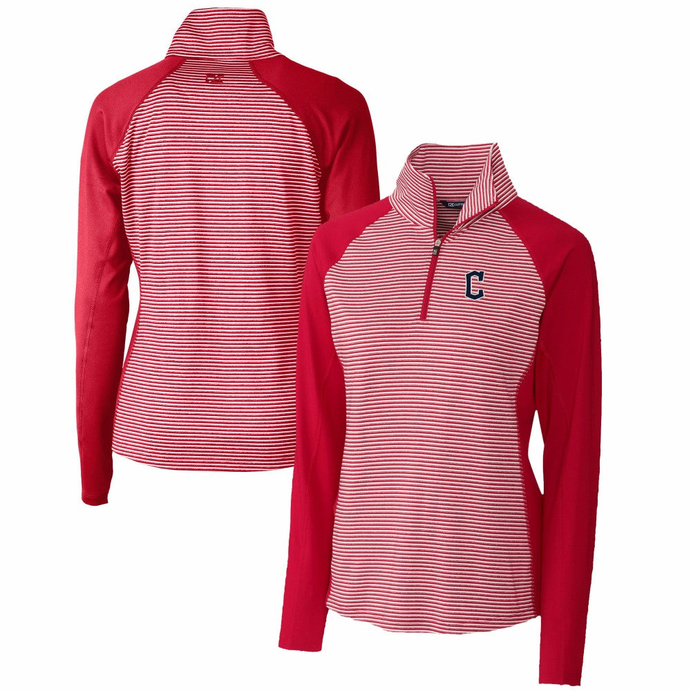 Cleveland Guardians Cutter & Buck Women's DryTec Forge Tonal Stripe Half-Zip Top - Red