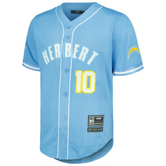 NFL Los Angeles Chargers Justin Herbert Pro Standard Mesh Baseball Button-Up T-Shirt