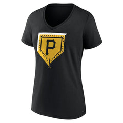 Pittsburgh Pirates Women's Hometown Steel Plate V-Neck T-Shirt - Black