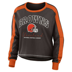 NFL Cleveland Browns WEAR by Erin Andrews Women's Color Block Modest Crop Long Sleeve T-Shirt