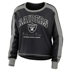 NFL Las Vegas Raiders WEAR by Erin Andrews Women's Color Block Modest Crop Long Sleeve T-Shirt