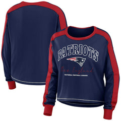 NFL New England Patriots WEAR by Erin Andrews Women's Color Block Modest Crop Long Sleeve T-Shirt