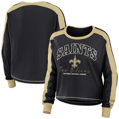 NFL New Orleans Saints WEAR by Erin Andrews Women's Color Block Modest Crop Long Sleeve T-Shirt