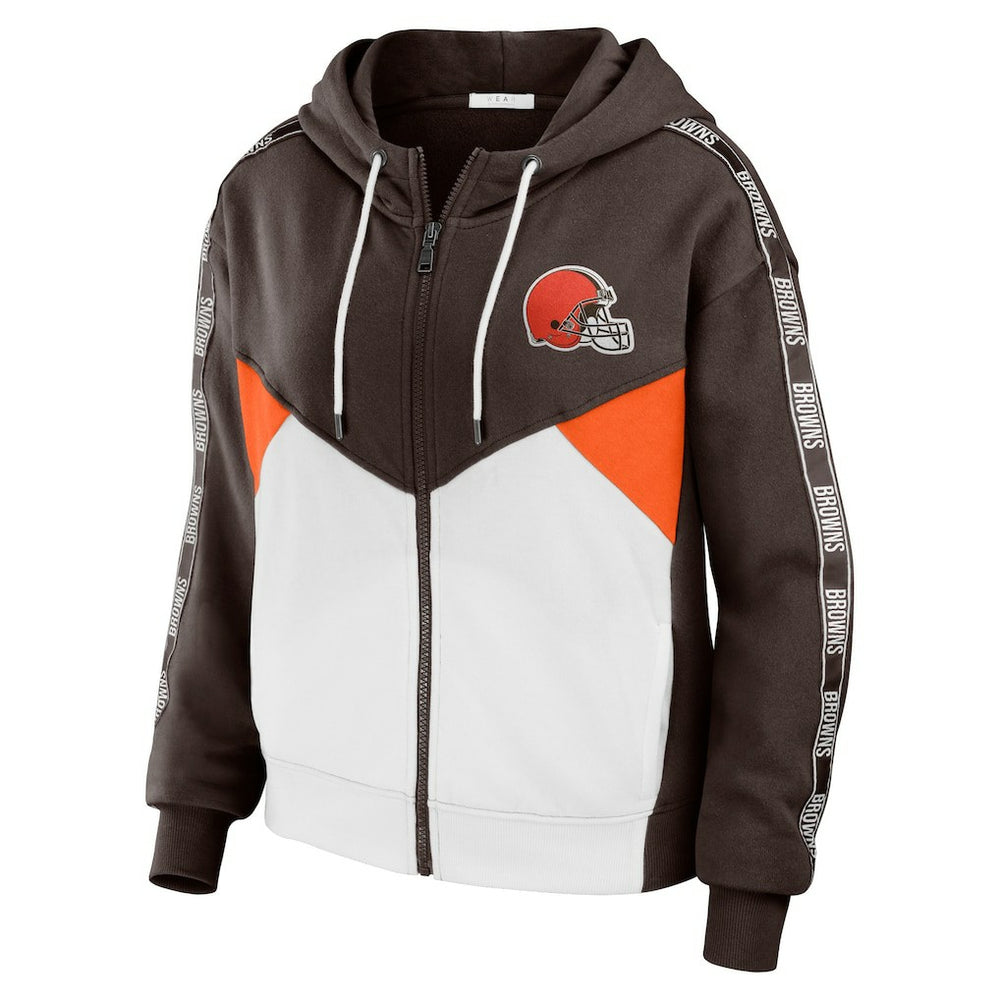 NFL Cleveland Browns WEAR by Erin Andrews Women's Color Block Light Weight Modest Crop Full-Zip Hoodie
