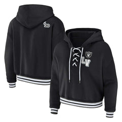 NFL Las Vegas Raiders WEAR by Erin Andrews Women's Plus Size Lace-Up Pullover Hoodie