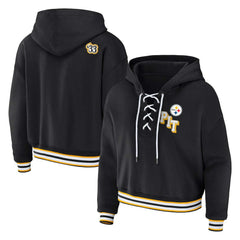 NFL Pittsburgh Steelers WEAR by Erin Andrews Women's Plus Size Lace-Up Pullover Hoodie