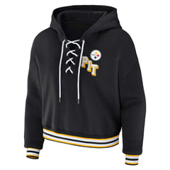 NFL Pittsburgh Steelers WEAR by Erin Andrews Women's Plus Size Lace-Up Pullover Hoodie
