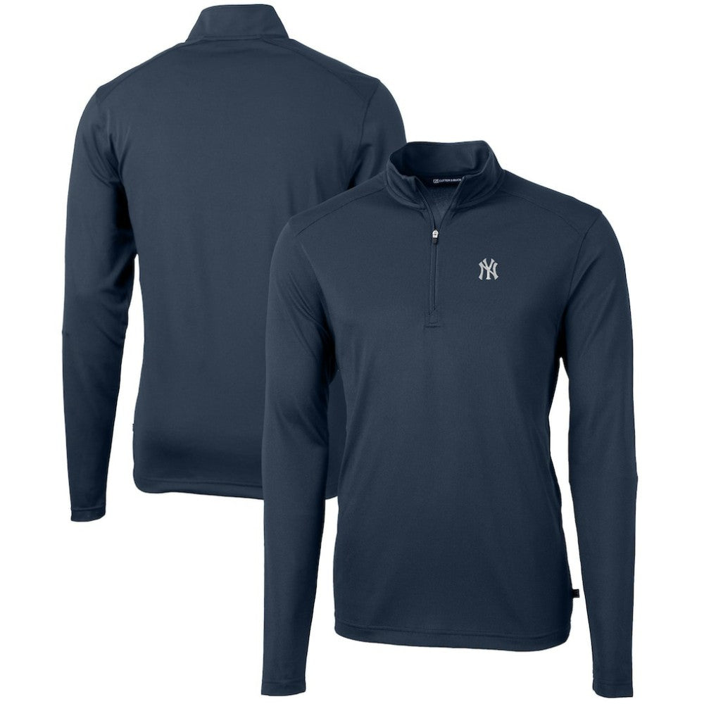 New York Yankees Cutter & Buck Virtue Eco Pique Recycled Quarter-Zip Pullover Top - Navy